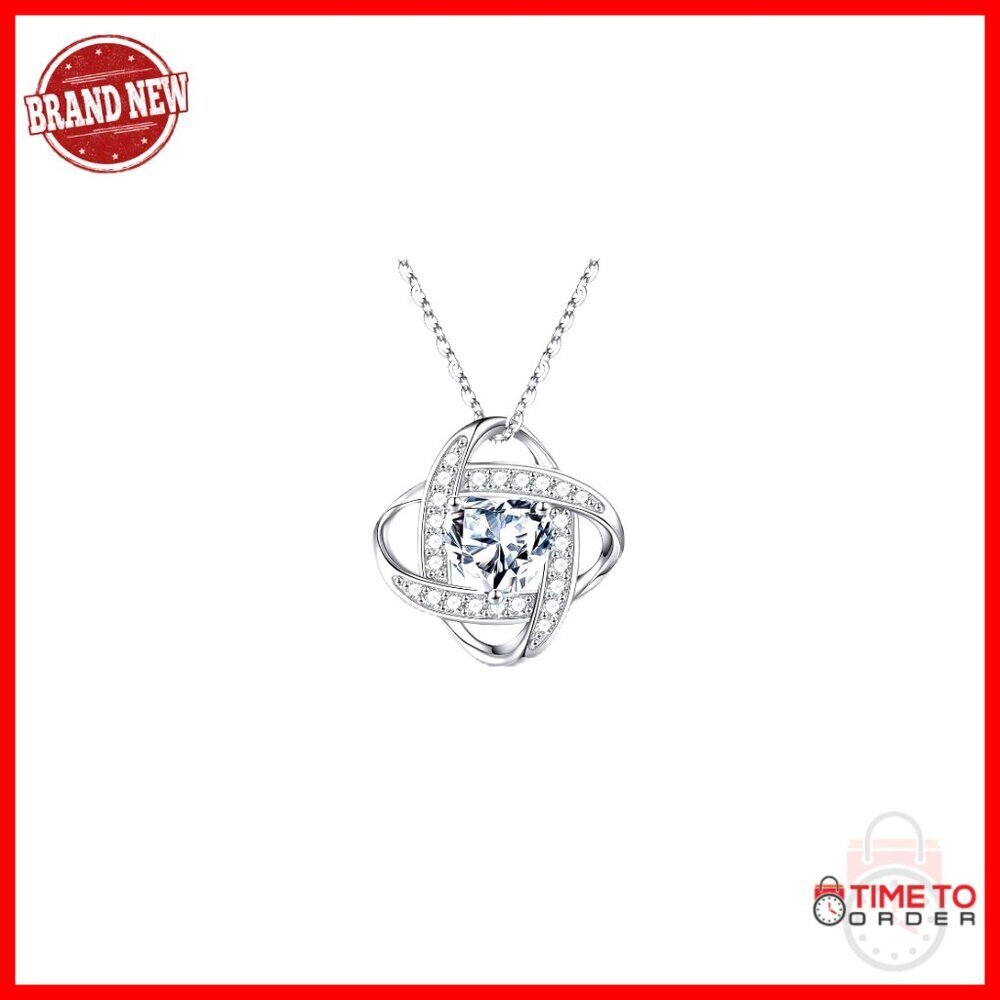 Sterling Silver Love Knot Birthstone Pendant Necklace, 18" Chain